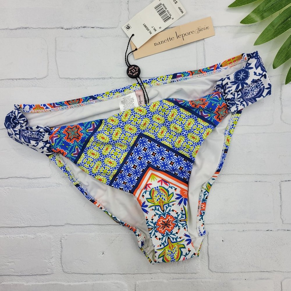 NWT Nanette Lepore Scarf Patchwork Siren Bikini Bottom NL9S991 - Picture 2 of 5